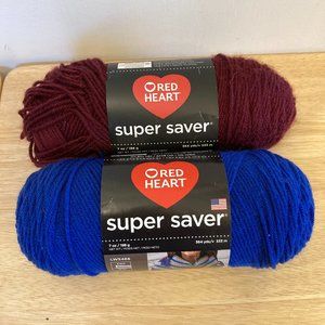 Lot of 2 Red Heart Super Saver Royal & Claret Yarn Acrylic Blue Burgundy 7oz USA